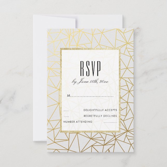 Classy Gold & White Wedding RSVP Card (Front)