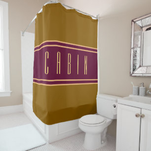 Classy Golden Brown Burgundy Stripes Cabin Text Shower Curtain