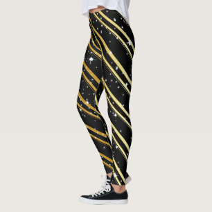 Classy Golden Stripes with Snow on BLACK Leggings