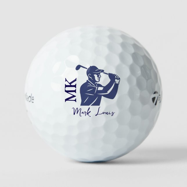 Classy Golfer Ball - 2 Initials - man golfing (Front)