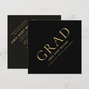 Classy GRAD cap Black Gold text Graduation Photo  Invitation