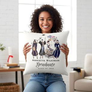 Classy Graduate Fashionistas Dark Blue Robe Design Cushion