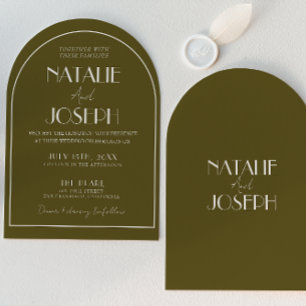 Classy Grasslands Old Money Retro Arched Wedding Invitation