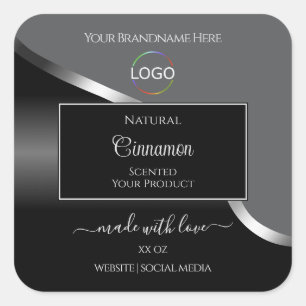 Classy Gray Black Wavy Silver Logo Product Labels