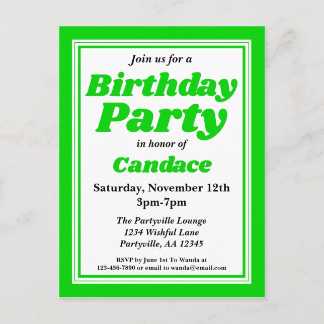 Classy Green Adult Birthday Party Invitation Postcard (Front)