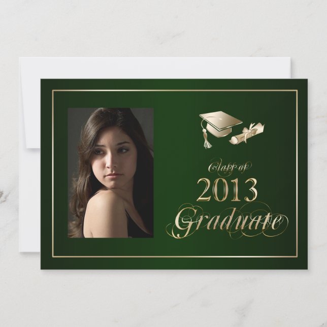 Classy Green and Gold 2013 Graduate Photo Invite (Front)