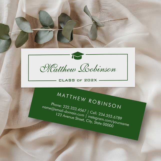 Classy Green and White Graduation Graduate Mini Business Card (Creator Uploaded)