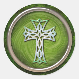 Classy Green Celtic Cross Classic Round Sticker