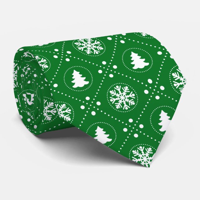 Classy Green Festive Christmas Pattern Tie (Rolled)