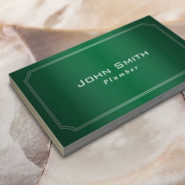 Classy Green Framed Plumbing Business Card (Creator Uploaded)
