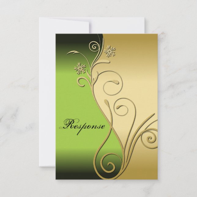Classy Green Gold Floral Wedding Response RSVP (Front)