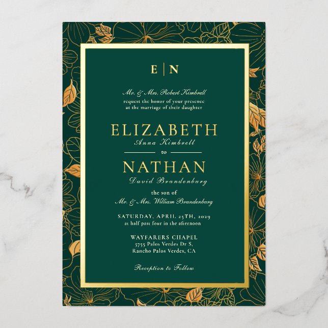 Classy Green & Gold Foliage Greenery Wedding  (Front)