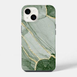 Classy Green Gold Marble Pattern iPhone / Android 14 Case