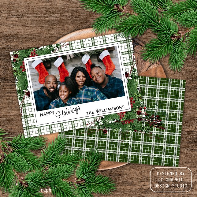 Classy Green Holly Red Berries Botanical Foliage Holiday Card (Creator Uploaded)