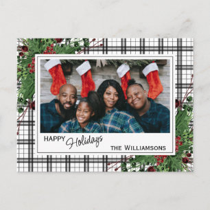 Classy Green Holly Red Berries Botanical Foliage Postcard