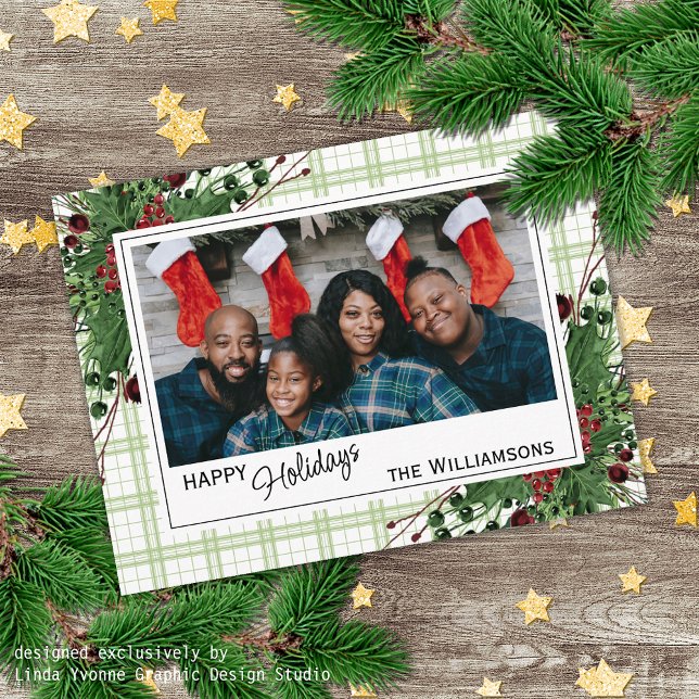 Classy Green Holly Red Berries Botanical Foliage Postcard (Creator Uploaded)