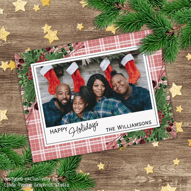 Classy Green Holly Red Berries Botanical Foliage Postcard (Creator Uploaded)