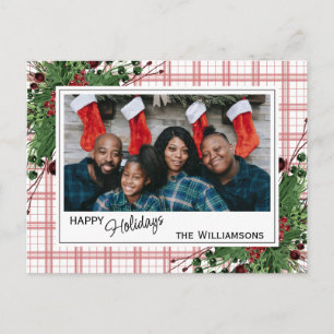 Classy Green Holly Red Berries Botanical Foliage Postcard