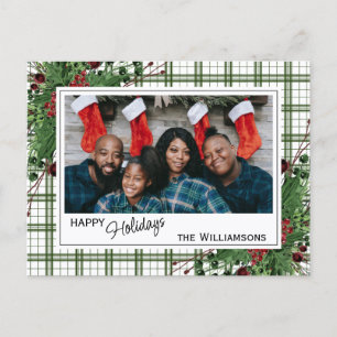 Classy Green Holly Red Berries Botanical Foliage Postcard