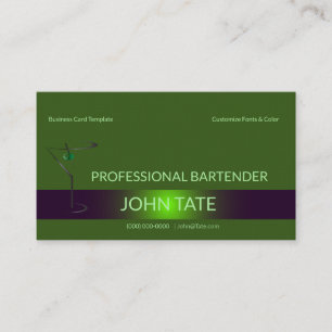 Classy Green Martini Metallic Bartender Template Business Card
