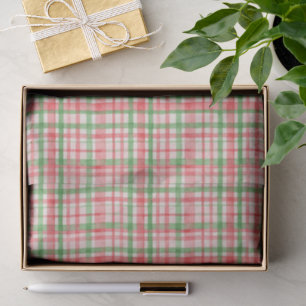 Classy Green Pink Red Watercolor Plaid Art Pattern Tissue Paper