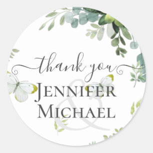 Classy Greenery Foliage Wedding Classic Round Sticker