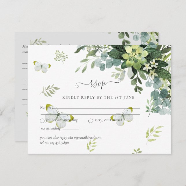 Classy Greenery Foliage Wedding RSVP Postcard (Front/Back)