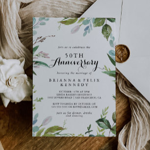 Classy Greenery Tropical 50th Wedding Anniversary Invitation