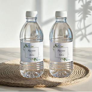 Classy Greenery Tropical Calligraphy Wedding Water Bottle Label
