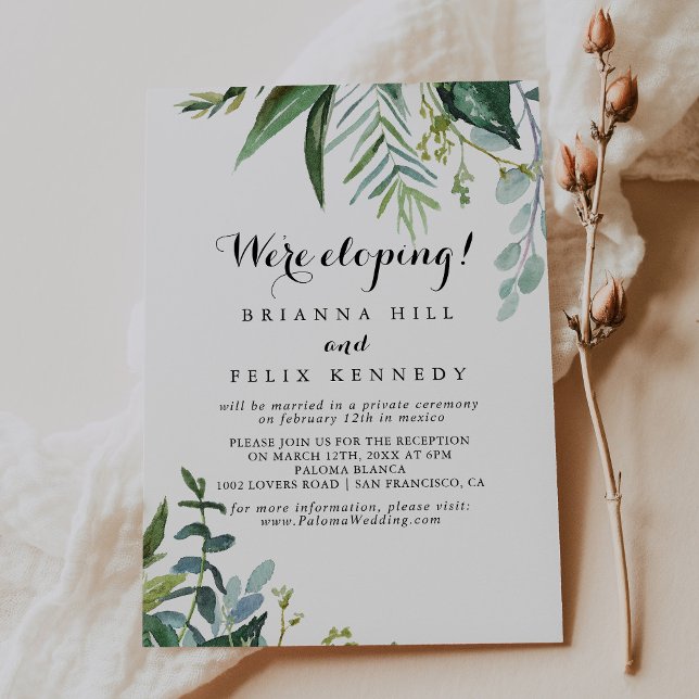 Classy Greenery Tropical Elopement Reception Invitation (Creator Uploaded)