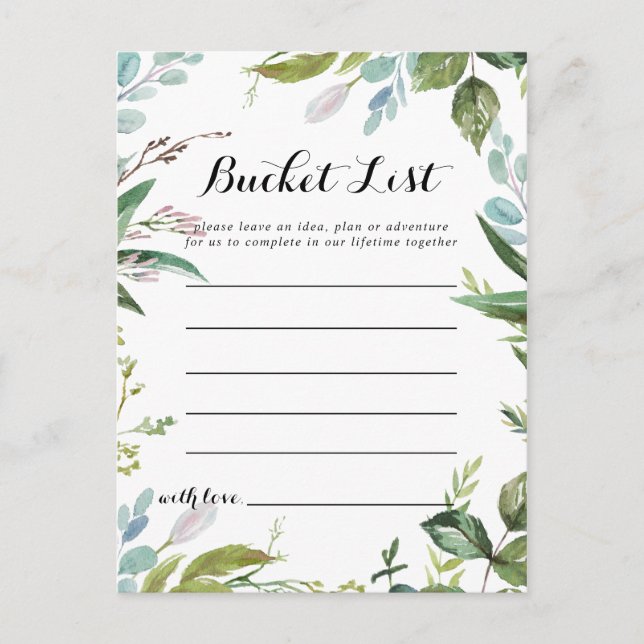 Classy Greenery Tropical Leaves Bucket List Cards (Front)