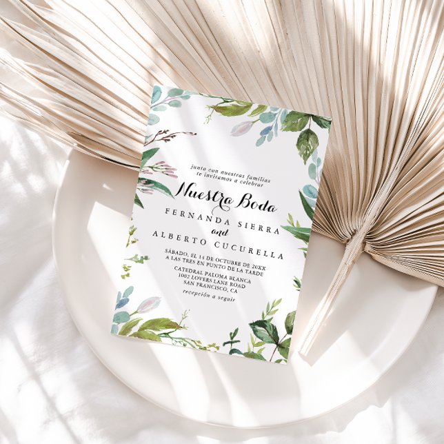 Classy Greenery Tropical Nuestra Boda Wedding Invitation (Creator Uploaded)
