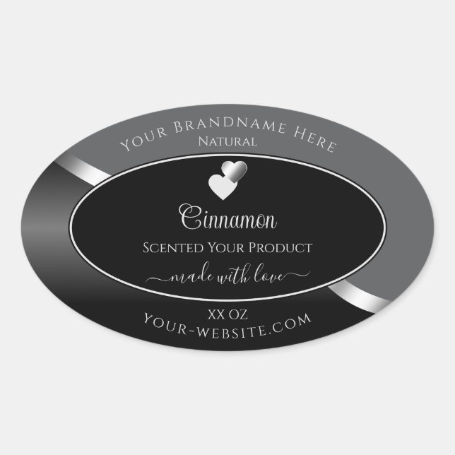 Classy Grey Black Wavy Silver Hearts Product Label (Front)