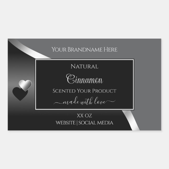 Classy Grey Black Wavy Silver Hearts Product Label (Front)