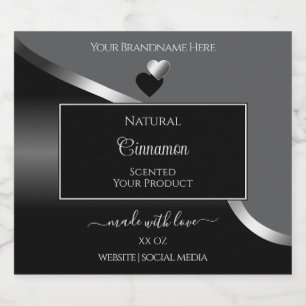 Classy Grey Black Wavy Silver Hearts Product Label