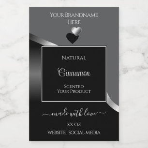 Classy Grey Black Wavy Silver Hearts Product Label