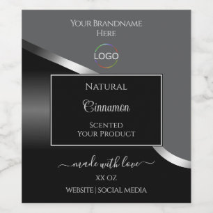 Classy Grey Black Wavy Silver Logo Product Labels