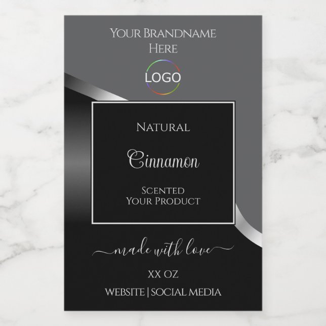 Classy Grey Black Wavy Silver Logo Product Labels (Single Label)