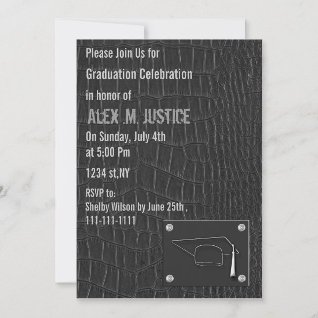 classy grey leather Graduation party Invitation (Front)