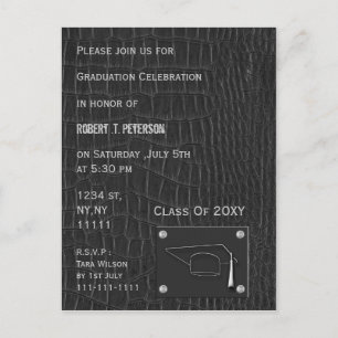 classy grey leather Graduation party Invitation Postcard