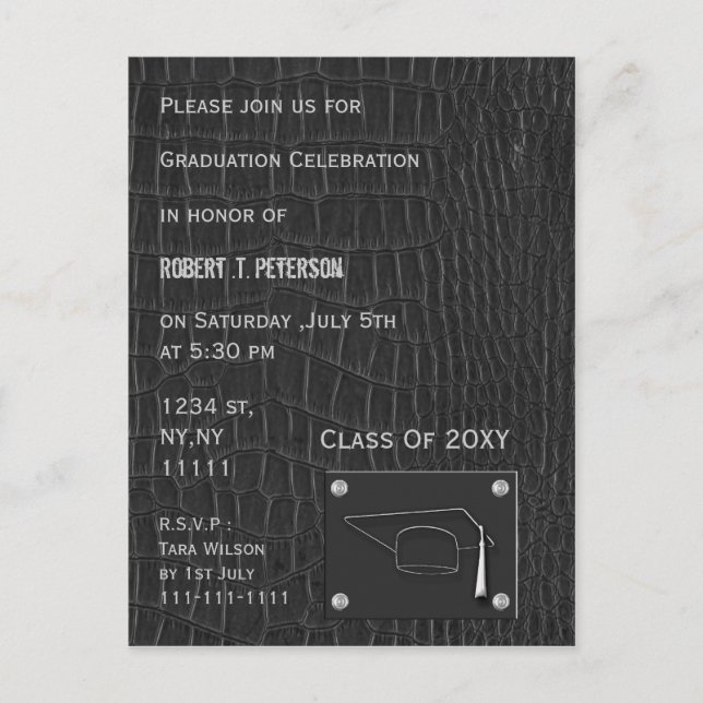 classy grey leather Graduation party Invitation Postcard (Front)