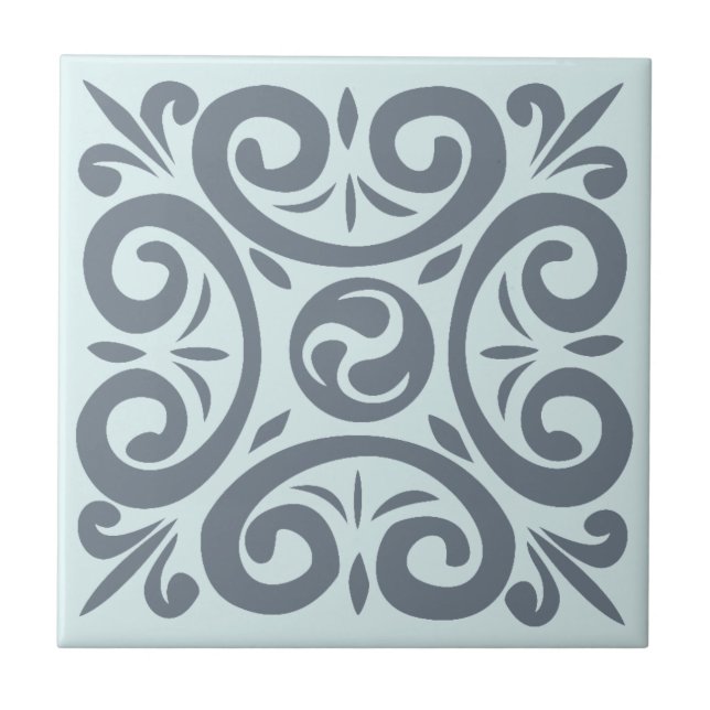 Classy Grey on light Blue Intricate pattern Tile (Front)