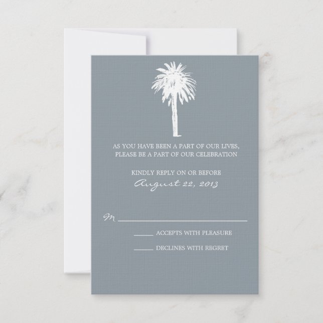 Classy Grey Palm Tree Destination RSVP (Front)