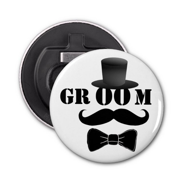 Classy Groom Moustache Top Hat Bottle Opener (Front)