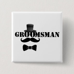 Classy Groomsman Top Hat and Moustache 15 Cm Square Badge