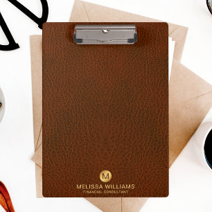 Classy Grown Leather Texture Monogram Initials Clipboard