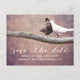 Classy Grunge Wedding Birds Save the Date Announcement Postcard
