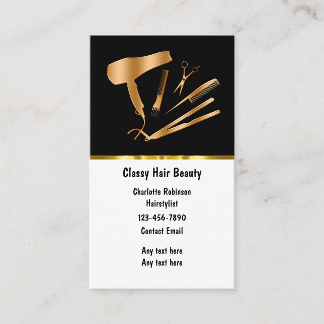 Classy Hair Beauty Services Business Cards (Front)