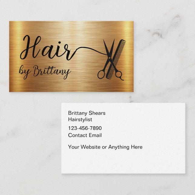 Classy Hairstylist Gold Tone Glitzy Design Business Card (Front/Back)