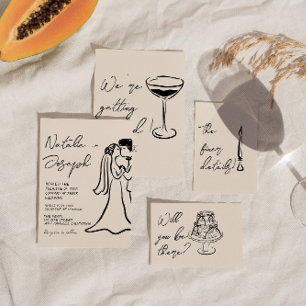 Classy Hand Drawn Couple Old Money Retro Wedding Invitation